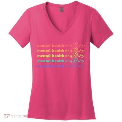 Colorful Retro Mental Health Matters Women's V-Neck T-Shirt