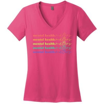 Colorful Retro Mental Health Matters Women's V-Neck T-Shirt