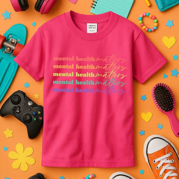 Colorful Retro Mental Health Matters Kids T-Shirt