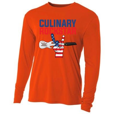 Culinary Rockstar Merica Flag Funny Chef Cook Culinary Lover Gift Cooling Performance Long Sleeve Crew