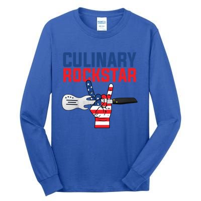 Culinary Rockstar Merica Flag Funny Chef Cook Culinary Lover Gift Tall Long Sleeve T-Shirt