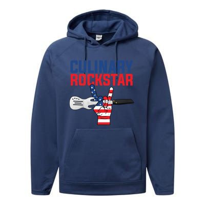 Culinary Rockstar Merica Flag Funny Chef Cook Culinary Lover Gift Performance Fleece Hoodie