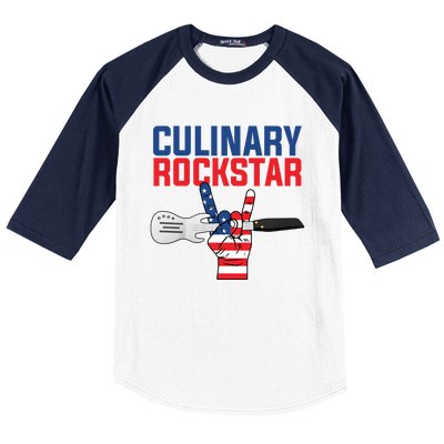 Culinary Rockstar Merica Flag Funny Chef Cook Culinary Lover Gift Baseball Sleeve Shirt