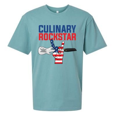 Culinary Rockstar Merica Flag Funny Chef Cook Culinary Lover Gift Sueded Cloud Jersey T-Shirt