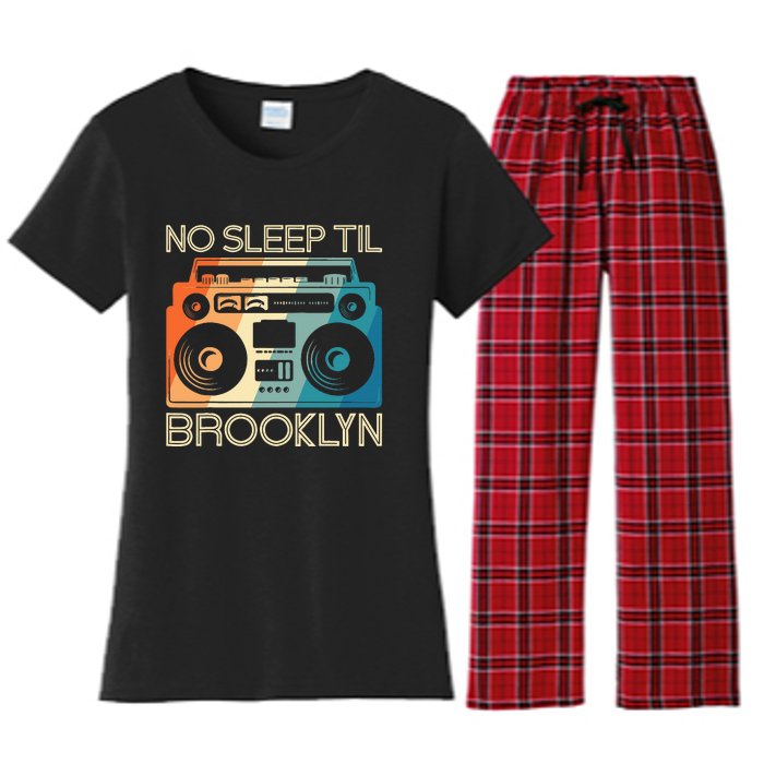 Cool Retro No Sleep Til Brooklyn Old School Portable Stereo Women's Flannel Pajama Set