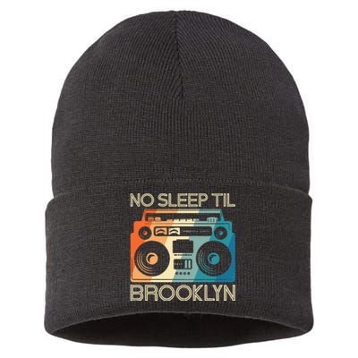 Cool Retro No Sleep Til Brooklyn Old School Portable Stereo Sustainable Knit Beanie