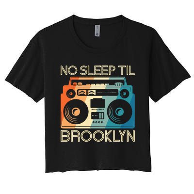 Cool Retro No Sleep Til Brooklyn Old School Portable Stereo Women's Crop Top Tee