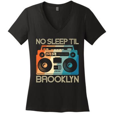 Cool Retro No Sleep Til Brooklyn Old School Portable Stereo Women's V-Neck T-Shirt