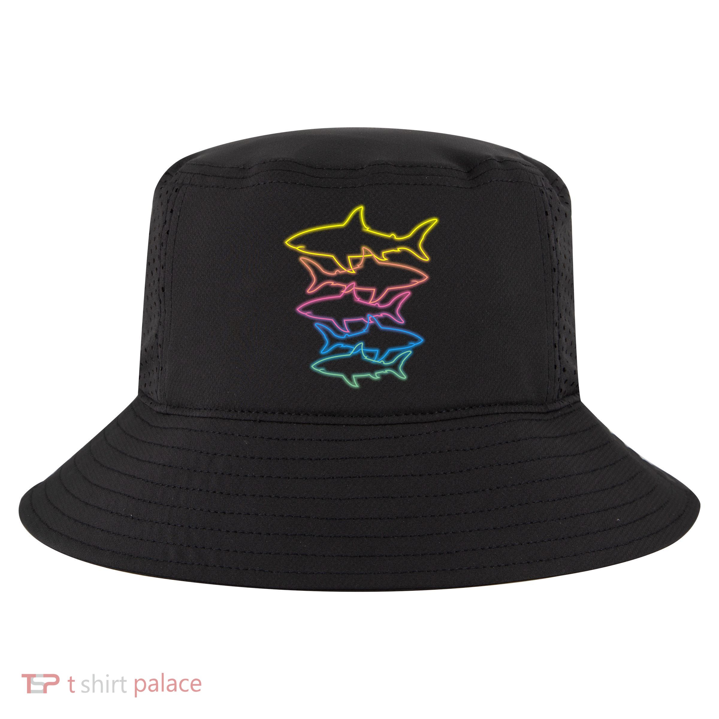 Colorful Retro Neon Sharks Cool Comfort Performance Bucket Hat