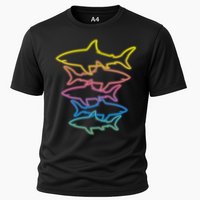 Colorful Retro Neon Sharks Performance Shirt