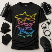 Colorful Retro Neon Sharks Performance Shirt