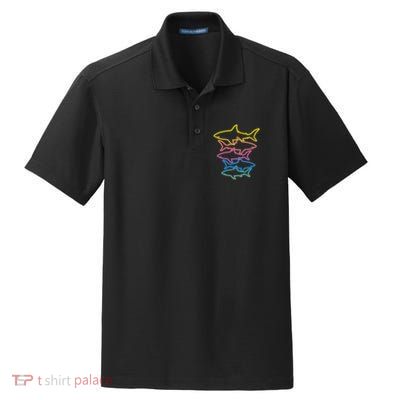 Colorful Retro Neon Sharks Dry Zone Grid Polo