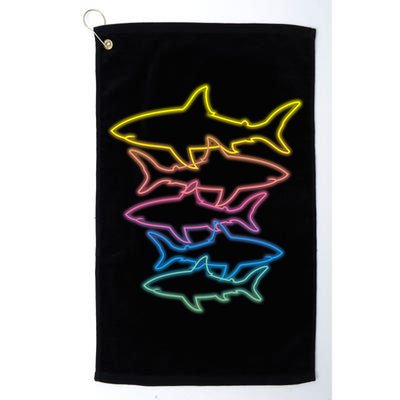 Colorful Retro Neon Sharks Golf Towel