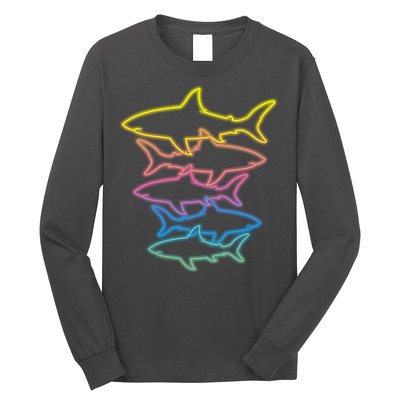 Colorful Retro Neon Sharks Long Sleeve Shirt