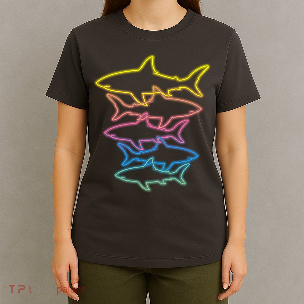 Colorful Retro Neon Sharks T-Shirt