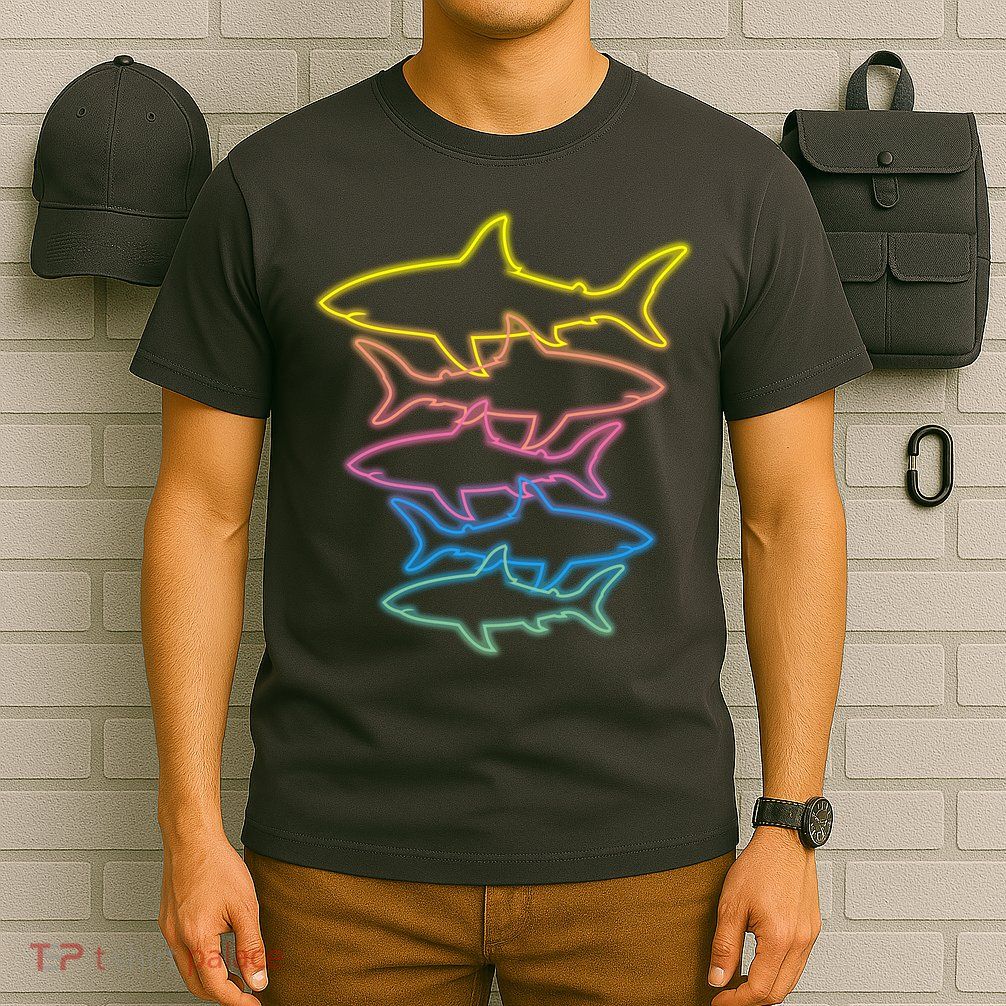 Colorful Retro Neon Sharks T-Shirt