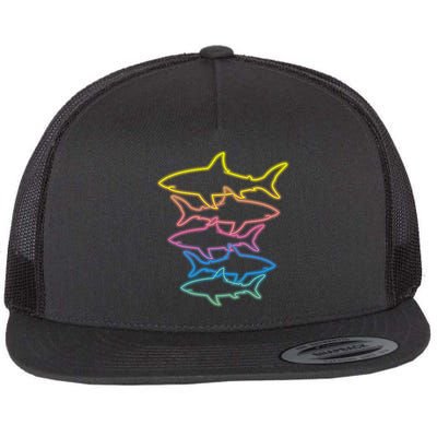 Colorful Retro Neon Sharks Flatbill Hat