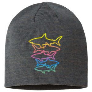 Colorful Retro Neon Sharks Sustainable Beanie