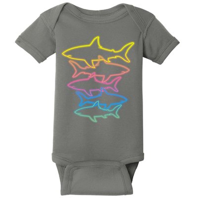 Colorful Retro Neon Sharks Baby Bodysuit