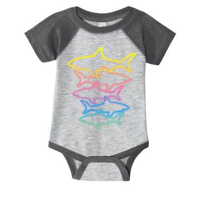 Colorful Retro Neon Sharks Infant Baby Jersey Bodysuit