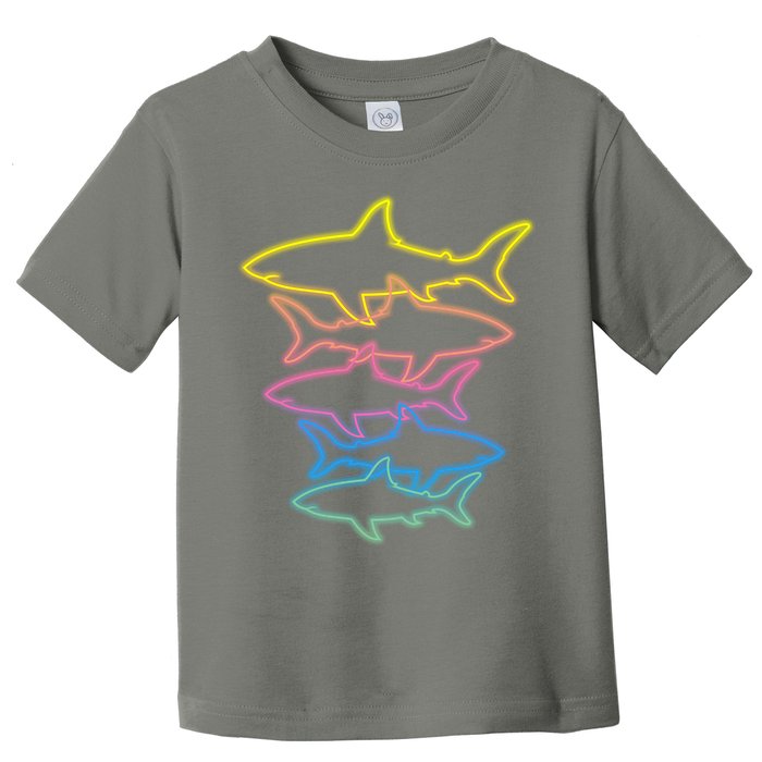 Colorful Retro Neon Sharks Toddler T-Shirt