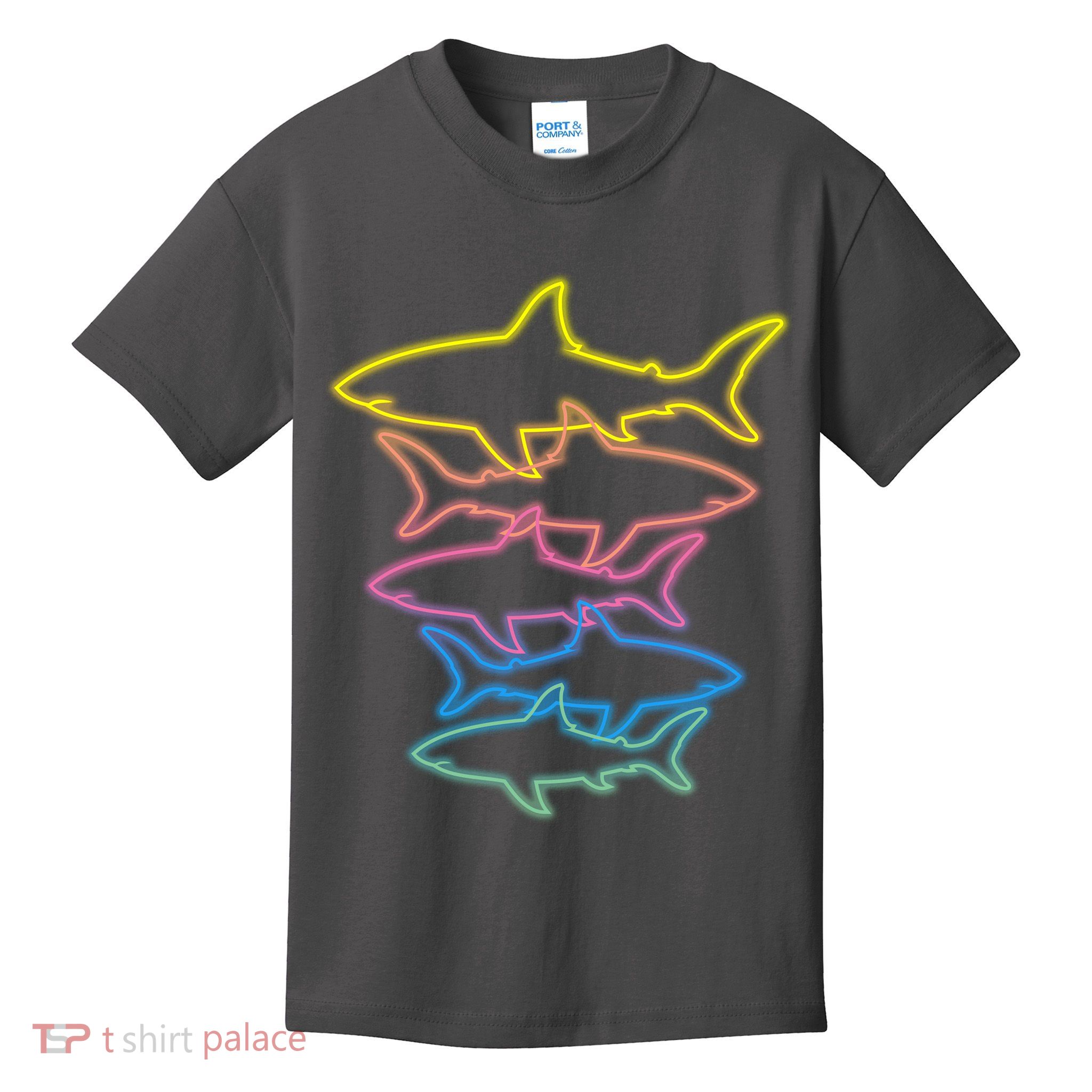 Colorful Retro Neon Sharks Kids T-Shirt