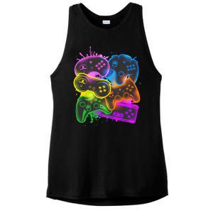 Cool Retro Neon Graffiti Video Game Controllers Ladies PosiCharge Tri-Blend Wicking Tank