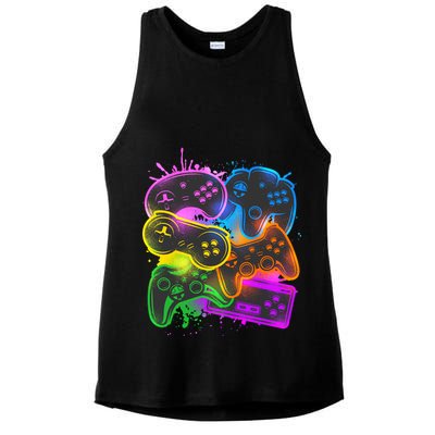 Cool Retro Neon Graffiti Video Game Controllers Ladies PosiCharge Tri-Blend Wicking Tank