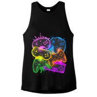 Cool Retro Neon Graffiti Video Game Controllers Ladies PosiCharge Tri-Blend Wicking Tank