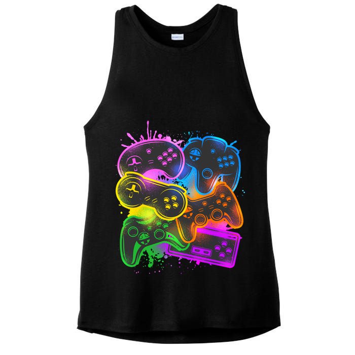 Cool Retro Neon Graffiti Video Game Controllers Ladies PosiCharge Tri-Blend Wicking Tank
