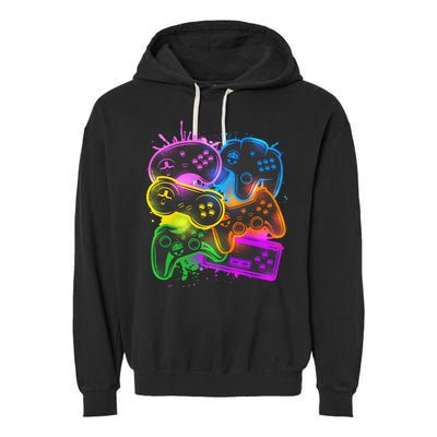Cool Retro Neon Graffiti Video Game Controllers Garment-Dyed Fleece Hoodie