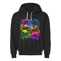 Cool Retro Neon Graffiti Video Game Controllers Garment-Dyed Fleece Hoodie
