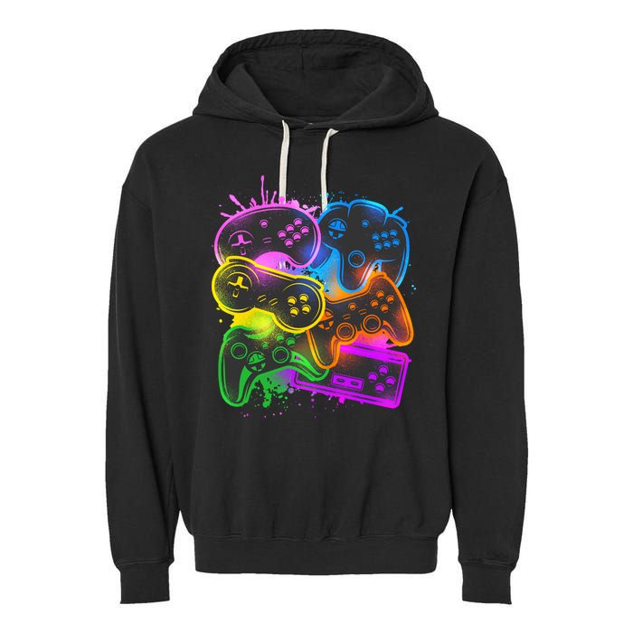 Cool Retro Neon Graffiti Video Game Controllers Garment-Dyed Fleece Hoodie