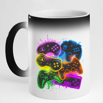 Cool Retro Neon Graffiti Video Game Controllers 11oz Black Color Changing Mug