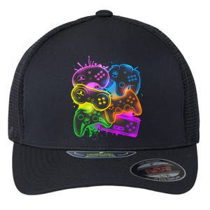 Cool Retro Neon Graffiti Video Game Controllers Flexfit Unipanel Trucker Cap