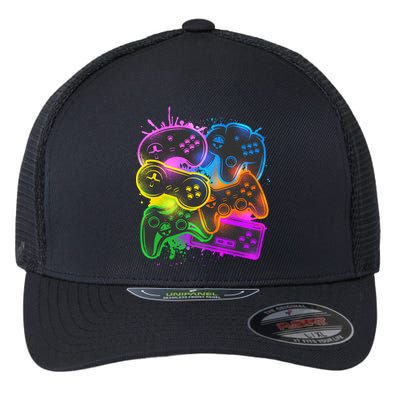 Cool Retro Neon Graffiti Video Game Controllers Flexfit Unipanel Trucker Cap