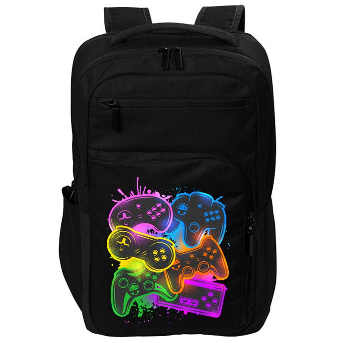 Cool Retro Neon Graffiti Video Game Controllers Impact Tech Backpack