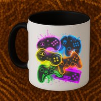 Cool Retro Neon Graffiti Video Game Controllers Mug