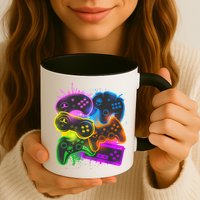 Cool Retro Neon Graffiti Video Game Controllers Mug