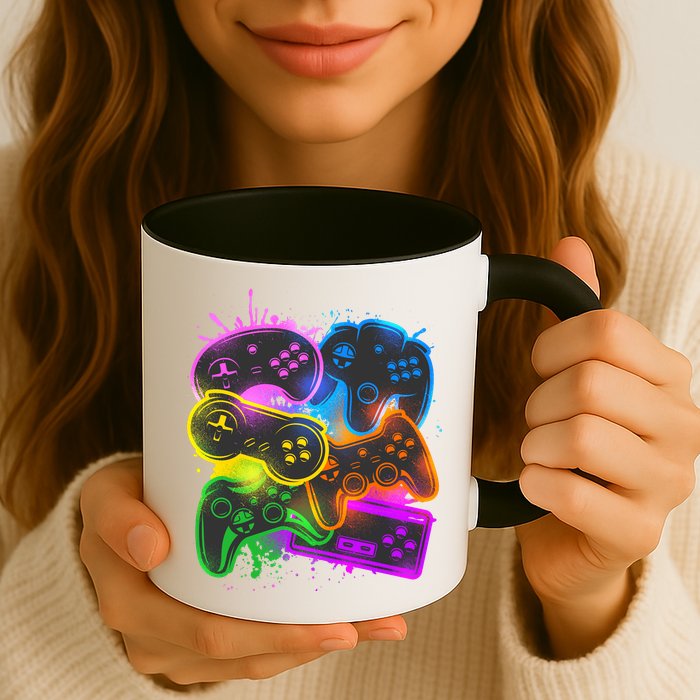 Cool Retro Neon Graffiti Video Game Controllers Mug