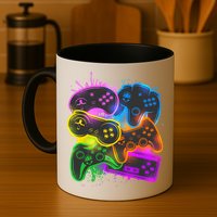 Cool Retro Neon Graffiti Video Game Controllers Mug