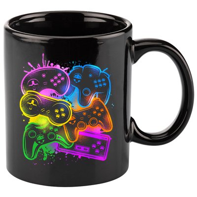 Cool Retro Neon Graffiti Video Game Controllers 11oz C Handle Ceramic Mug