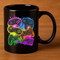 Cool Retro Neon Graffiti Video Game Controllers 11oz C Handle Ceramic Mug