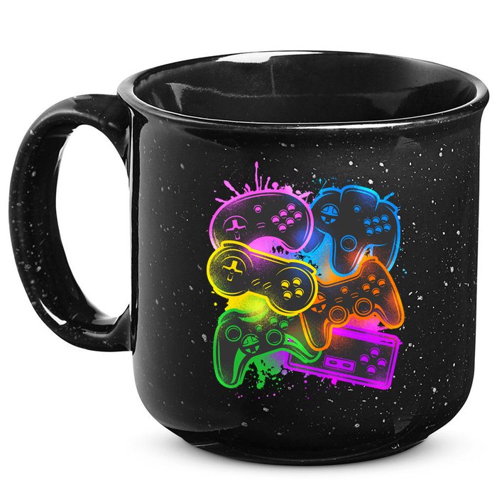 Cool Retro Neon Graffiti Video Game Controllers 15oz Campfire Ceramic Mug