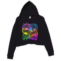 Cool Retro Neon Graffiti Video Game Controllers Crop Fleece Hoodie