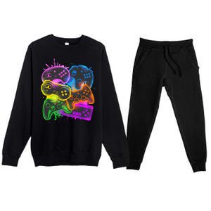 Cool Retro Neon Graffiti Video Game Controllers Premium Crewneck Sweatsuit Set