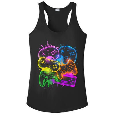 Cool Retro Neon Graffiti Video Game Controllers Ladies PosiCharge Competitor Racerback Tank