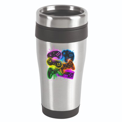 Cool Retro Neon Graffiti Video Game Controllers 16oz Travel Tumbler
