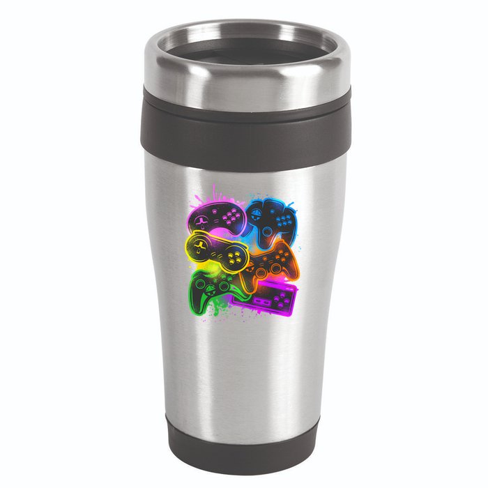 Cool Retro Neon Graffiti Video Game Controllers 16oz Travel Tumbler