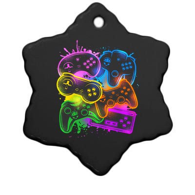 Cool Retro Neon Graffiti Video Game Controllers Ceramic Star Ornament